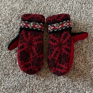 Red and Black Patterned Mittens